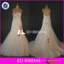 ED Bridal Real Sample Strapless Lace Up Back Long Vestidos de noiva 2017 com flores de pêssego